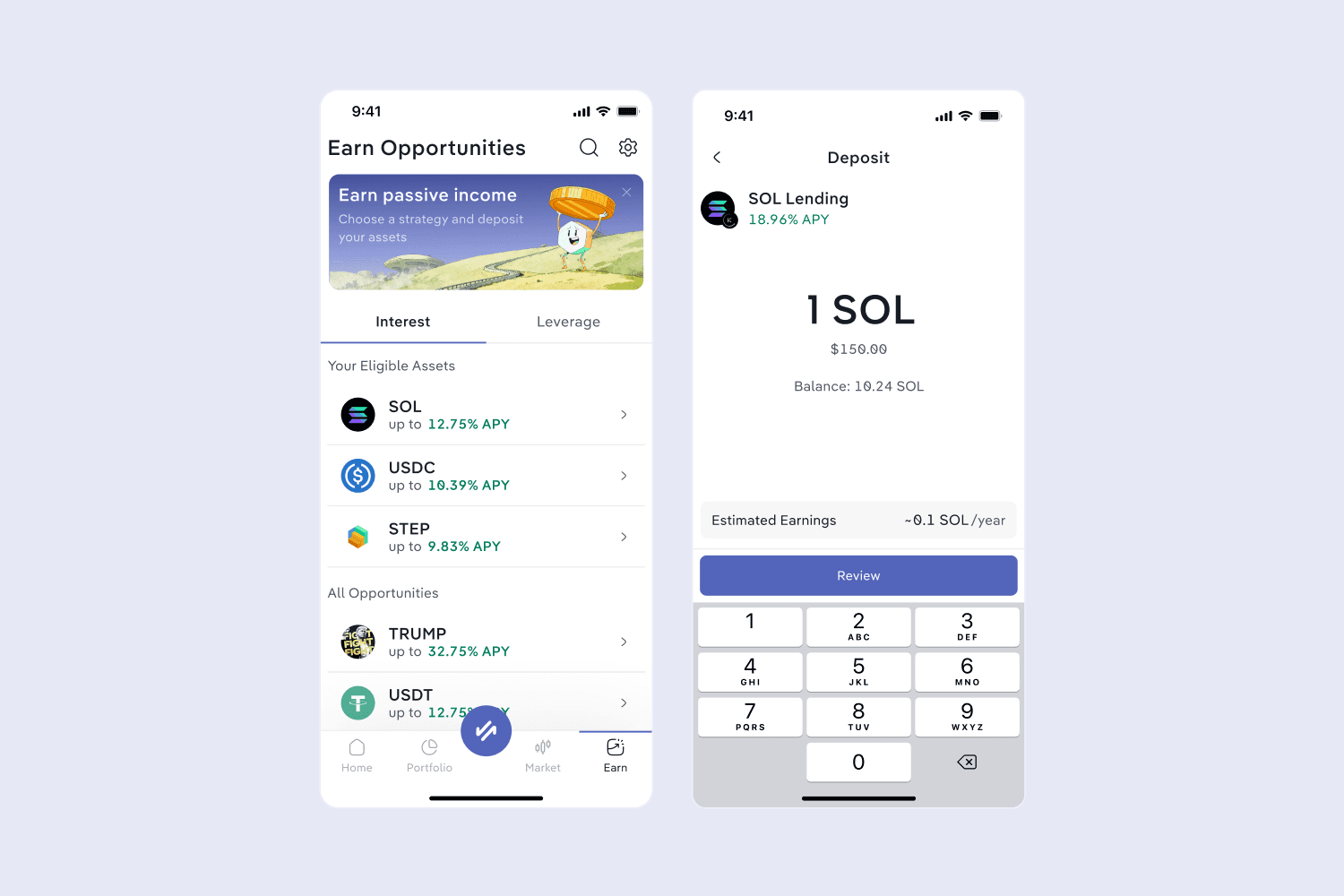 Step Wallet earning opportunities and deposit flow