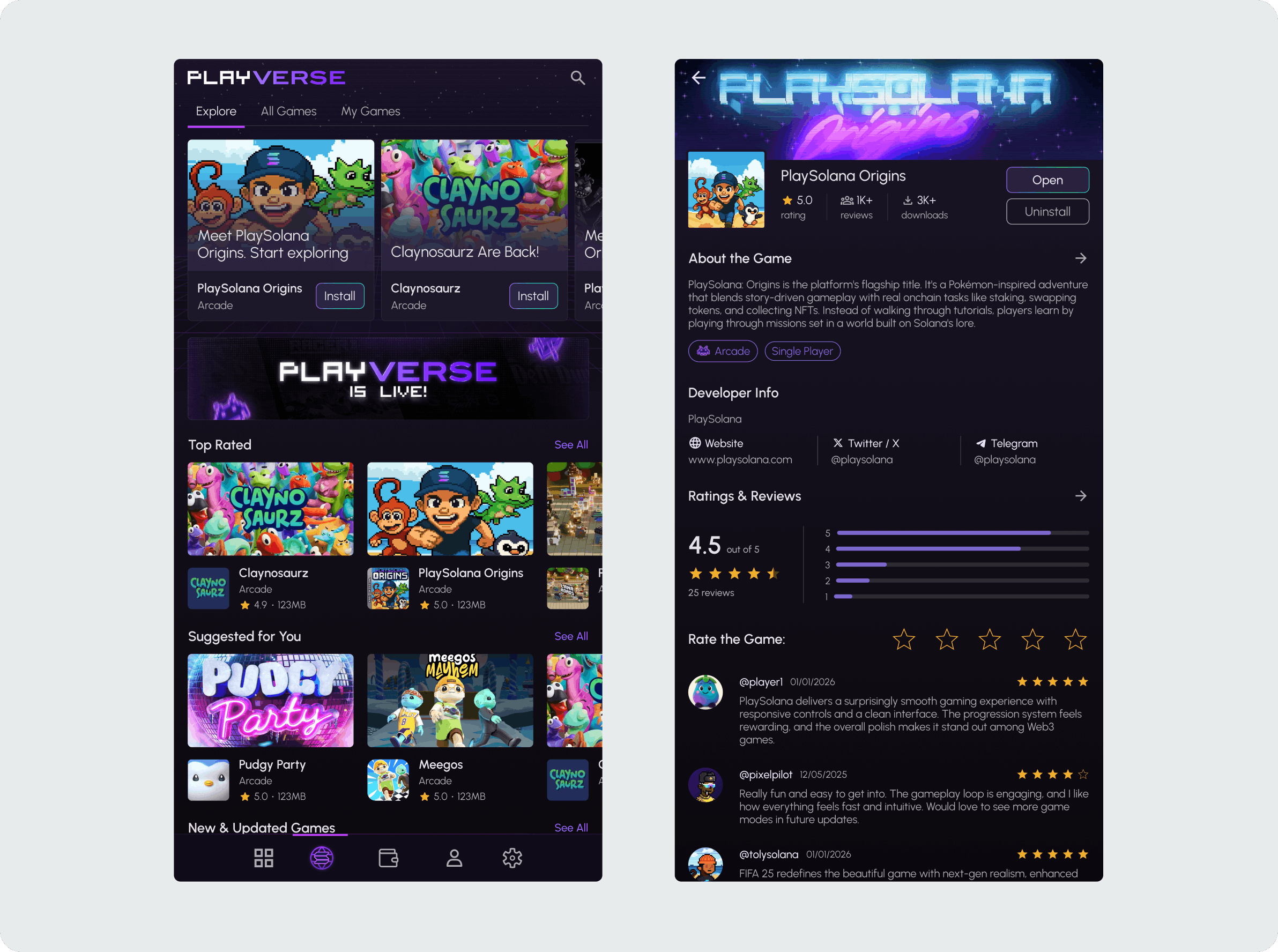 PlaySolana game discovery and game details