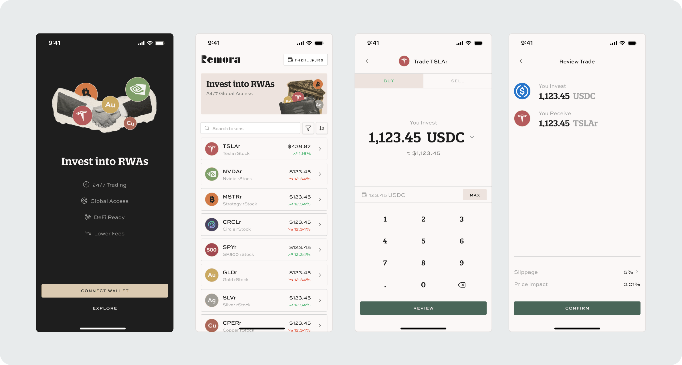 Remora mobile investing screens