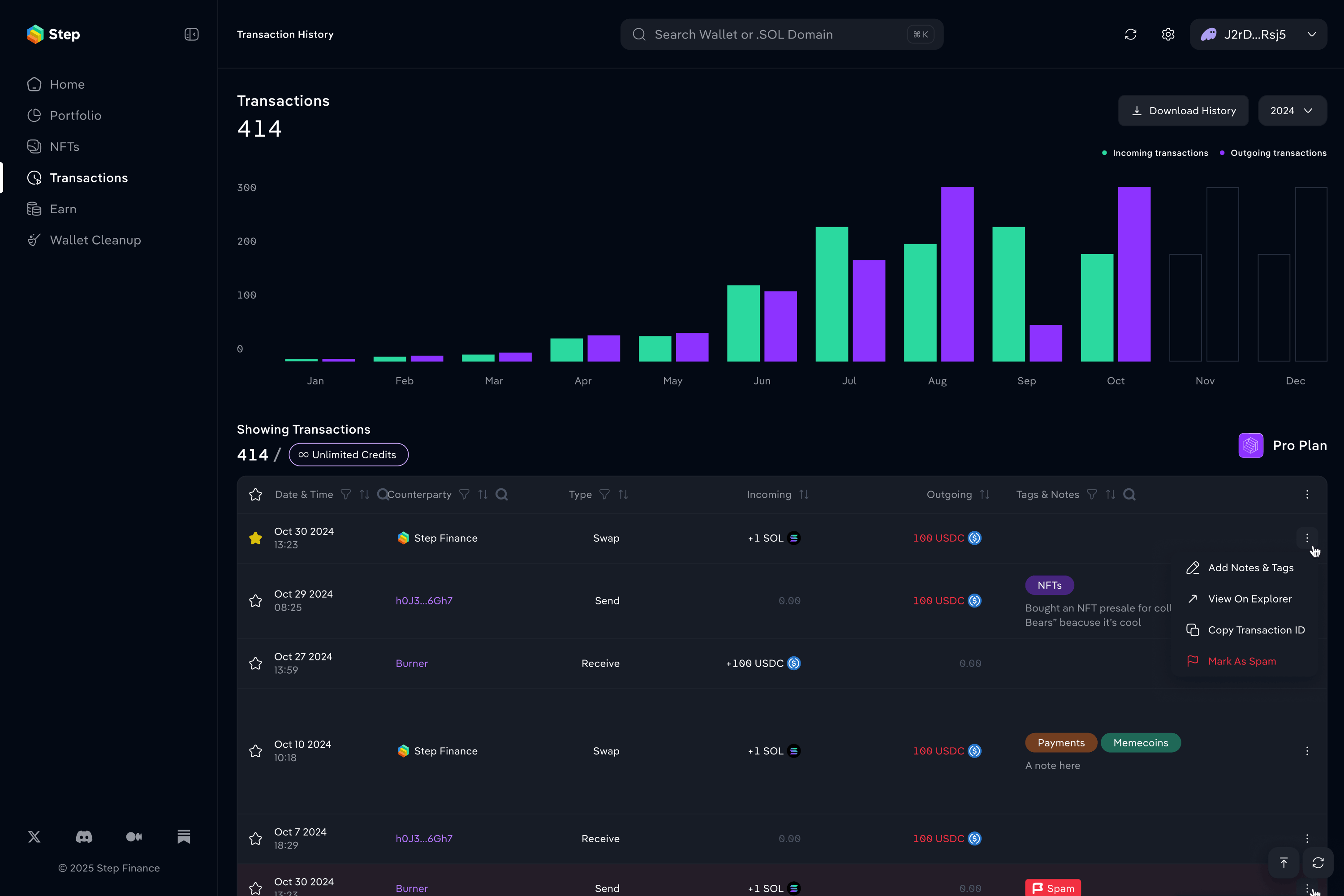 Updated transaction history