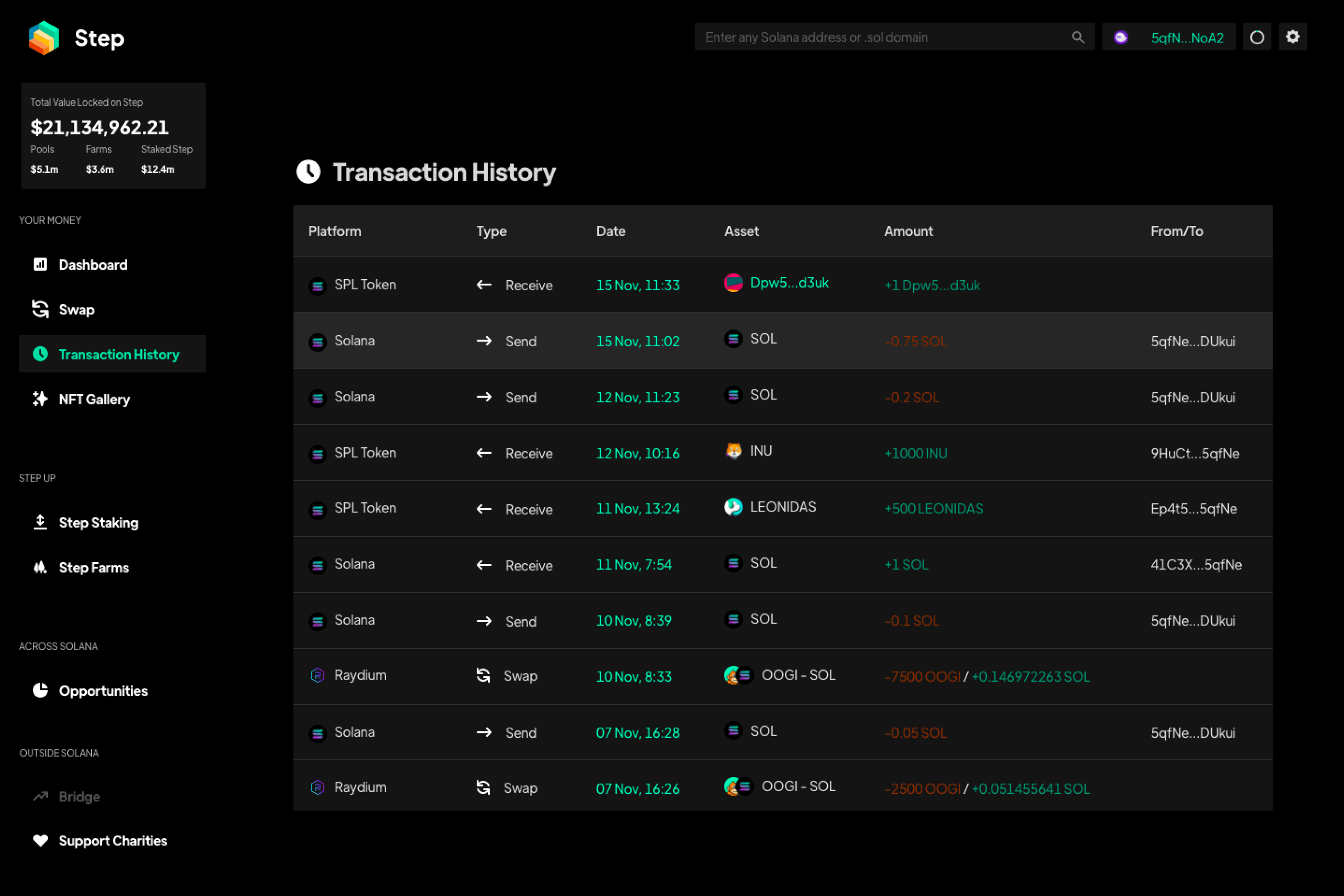 Previous transaction history