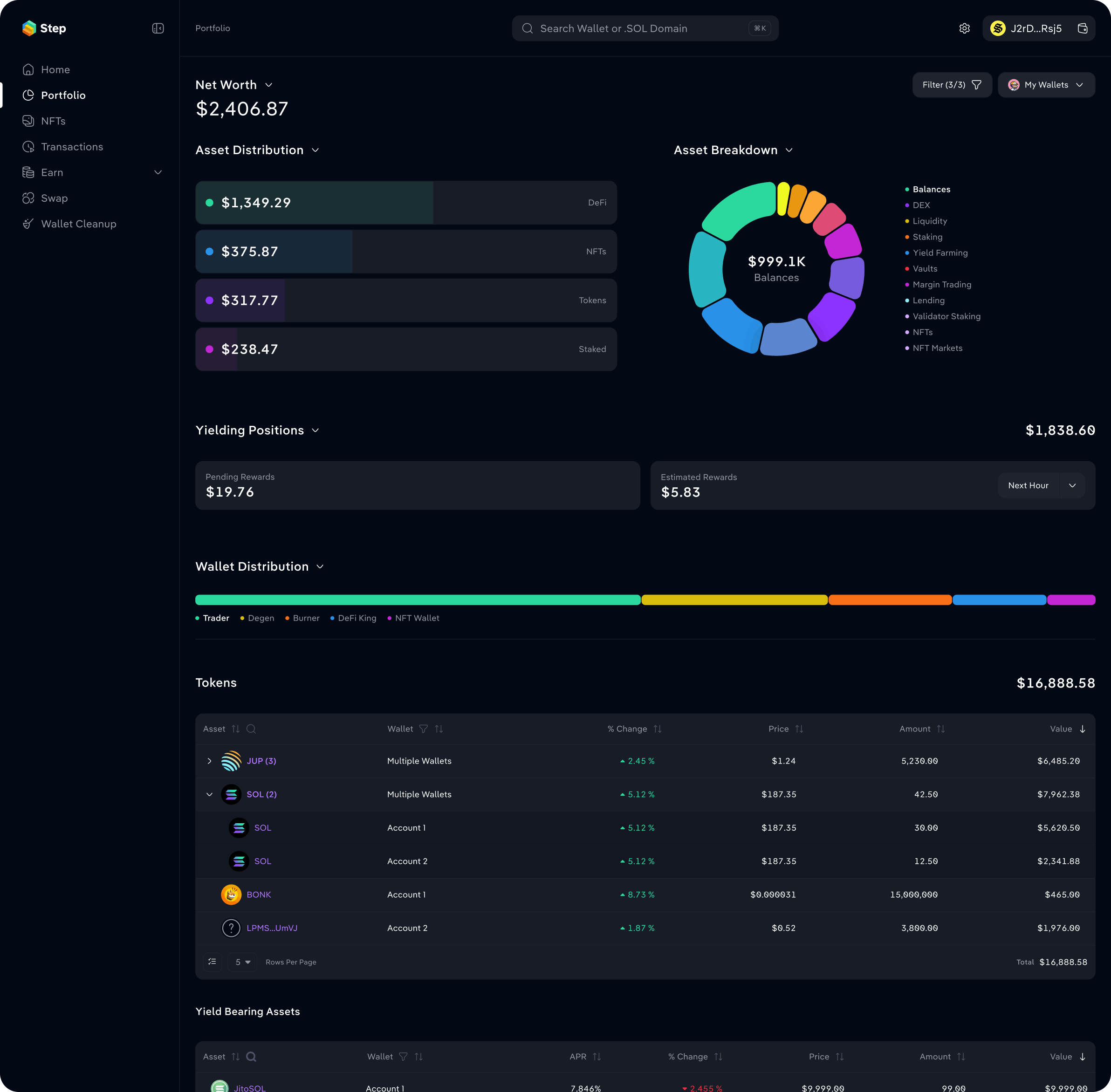 Step Finance desktop dashboard